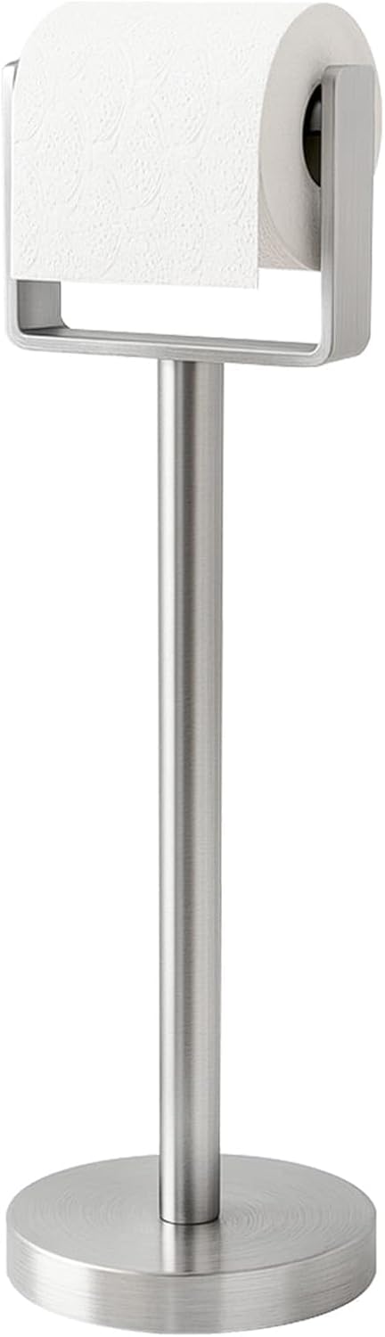 YUMORE Toilet Paper Holder Free Standing, Stainless Steel Toilet Paper Stand, Weighted Base Floor Tissue Roll Holder for Bathroom,Gold 200UP