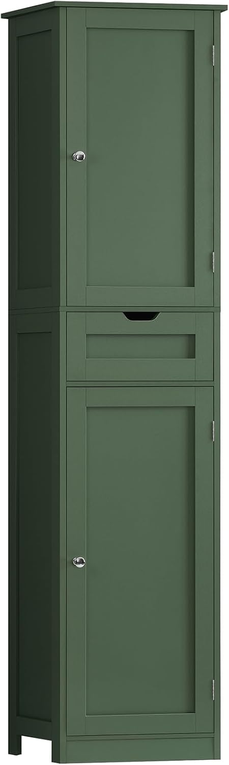 Iwell 67" Tall Bathroom Cabinet, Storage Cabinet with 2 Doors & 1 Drawer, Bathroom Storage Cabinets with Adjustable Shelves, for Living Room, Entryway, Home Office, White