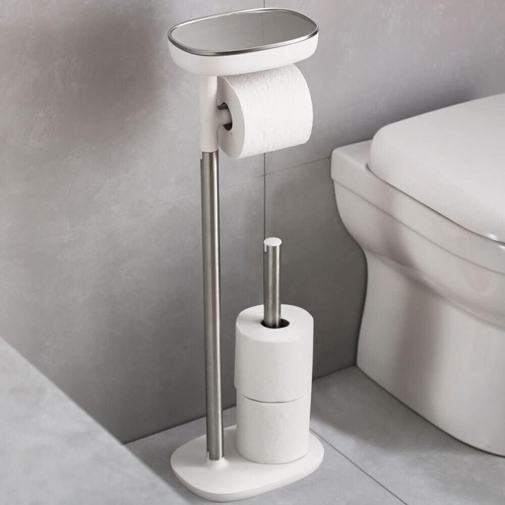 Joseph Joseph 70518 EasyStore Butler Toilet Paper Holder Stand and Spare Roll Storage with Shelf and Drawer, Stainless Steel, 1 EA