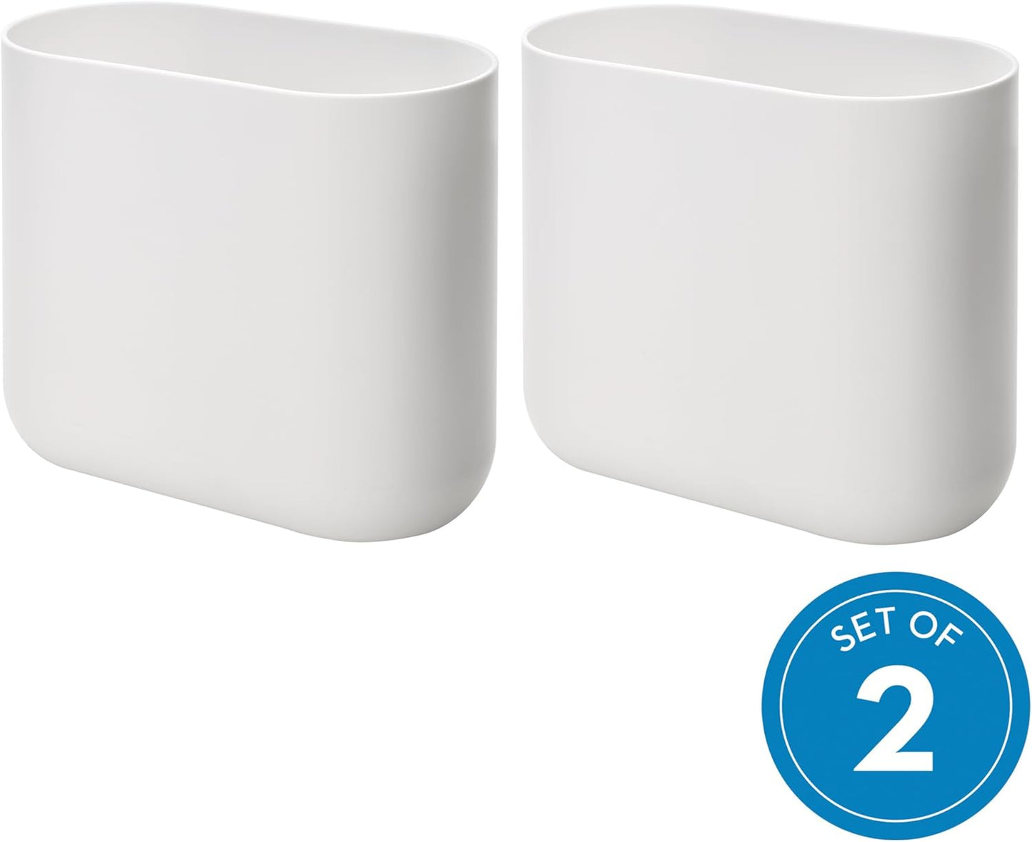 iDesign Small Slim Plastic Bathroom Trash Can, Garbage Can for Bedroom, Office, Desk, Dorm, 2-Pack, White