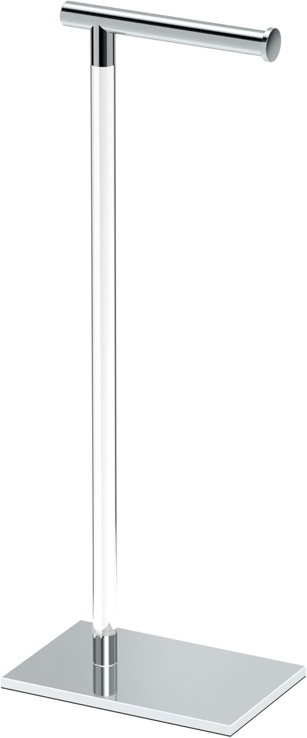 Gatco 1331B Modern Rectangle Base Freestanding Toilet Paper Holder 22.25" Brushed Brass/Acrylic with Weighted Base