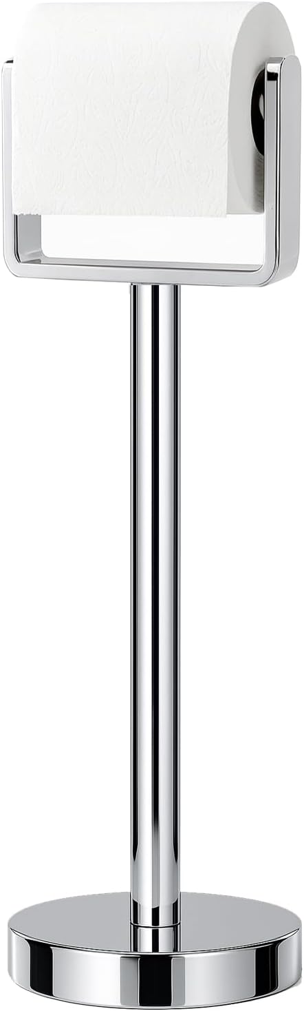 YUMORE Toilet Paper Holder Free Standing, Stainless Steel Toilet Paper Stand, Weighted Base Floor Tissue Roll Holder for Bathroom,Gold 200UP