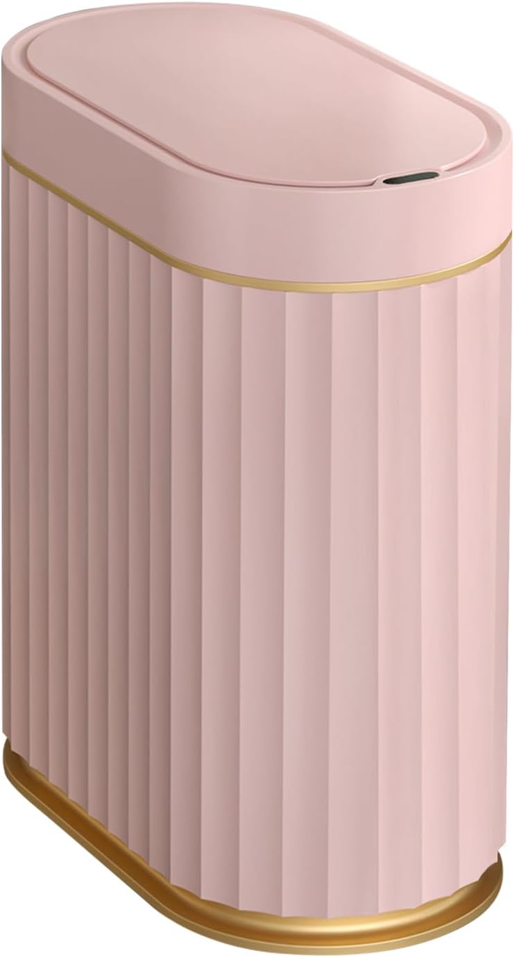 ELPHECO Automatic Motion Sensor Trash Can - 2 Gallon Slimline for Bathroom, Bedroom, Kitchen, Office - White with Gold Trim