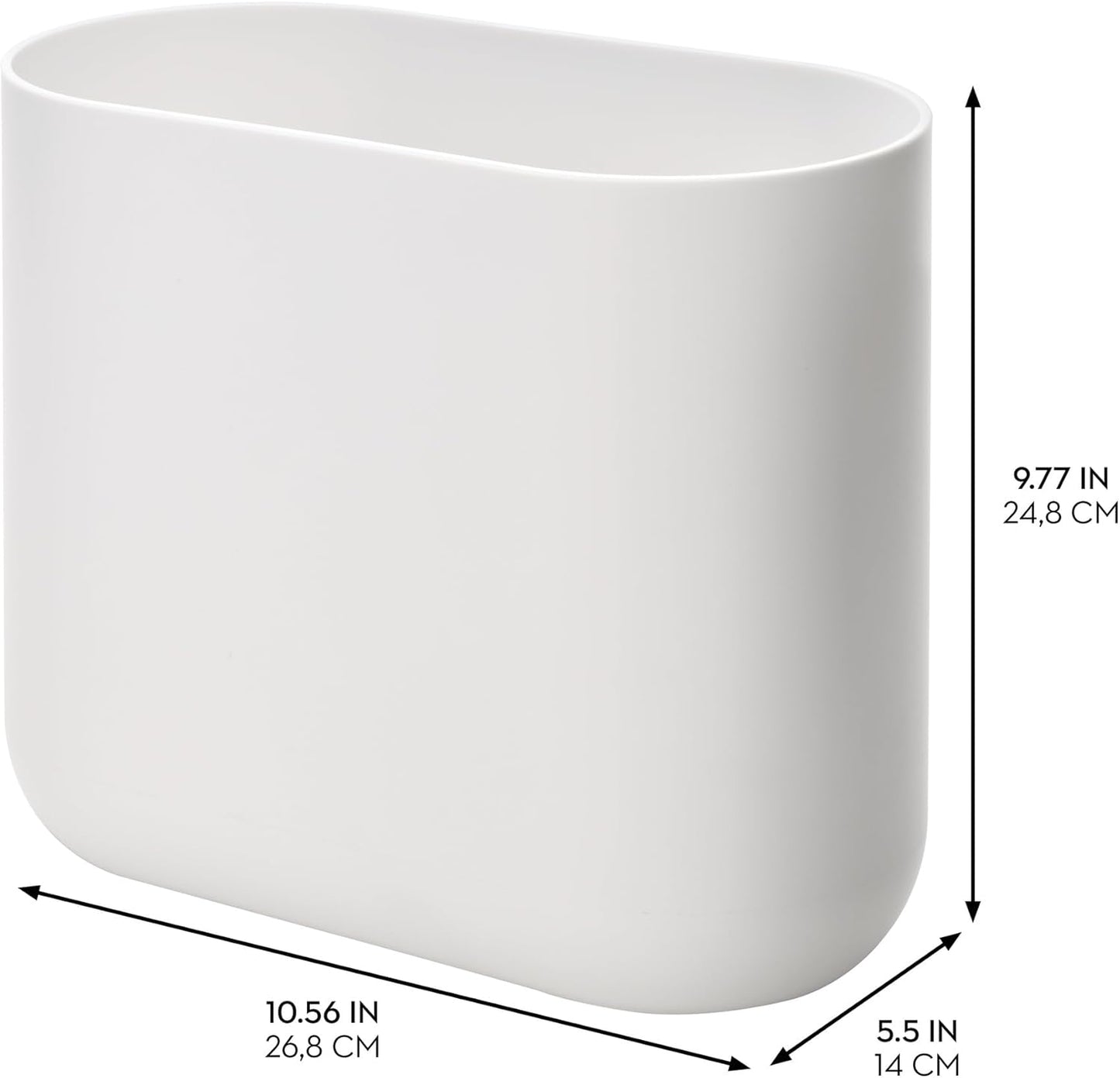 iDesign Small Slim Plastic Bathroom Trash Can, Garbage Can for Bedroom, Office, Desk, Dorm, 2-Pack, White