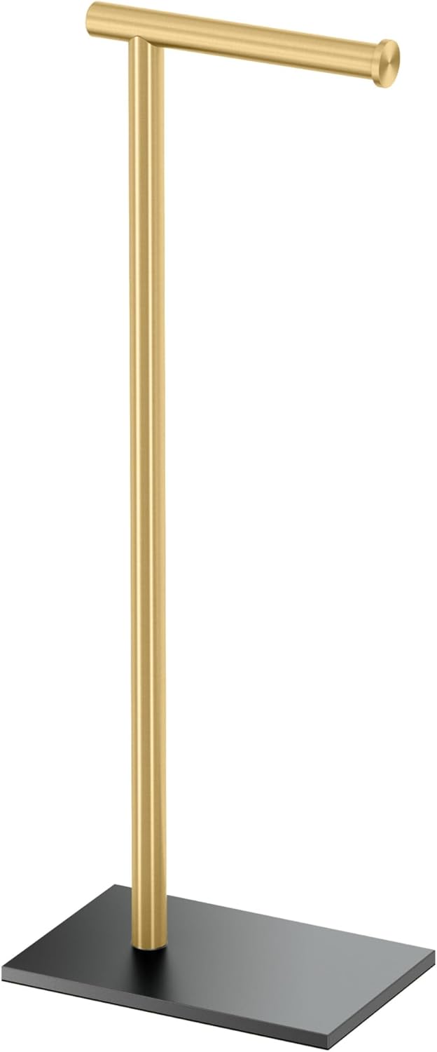Gatco 1331B Modern Rectangle Base Freestanding Toilet Paper Holder 22.25" Brushed Brass/Acrylic with Weighted Base