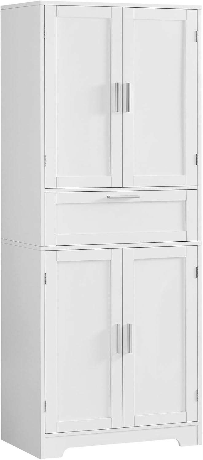 Iwell 67" Tall Bathroom Cabinet, Storage Cabinet with 2 Doors & 1 Drawer, Bathroom Storage Cabinets with Adjustable Shelves, for Living Room, Entryway, Home Office, White