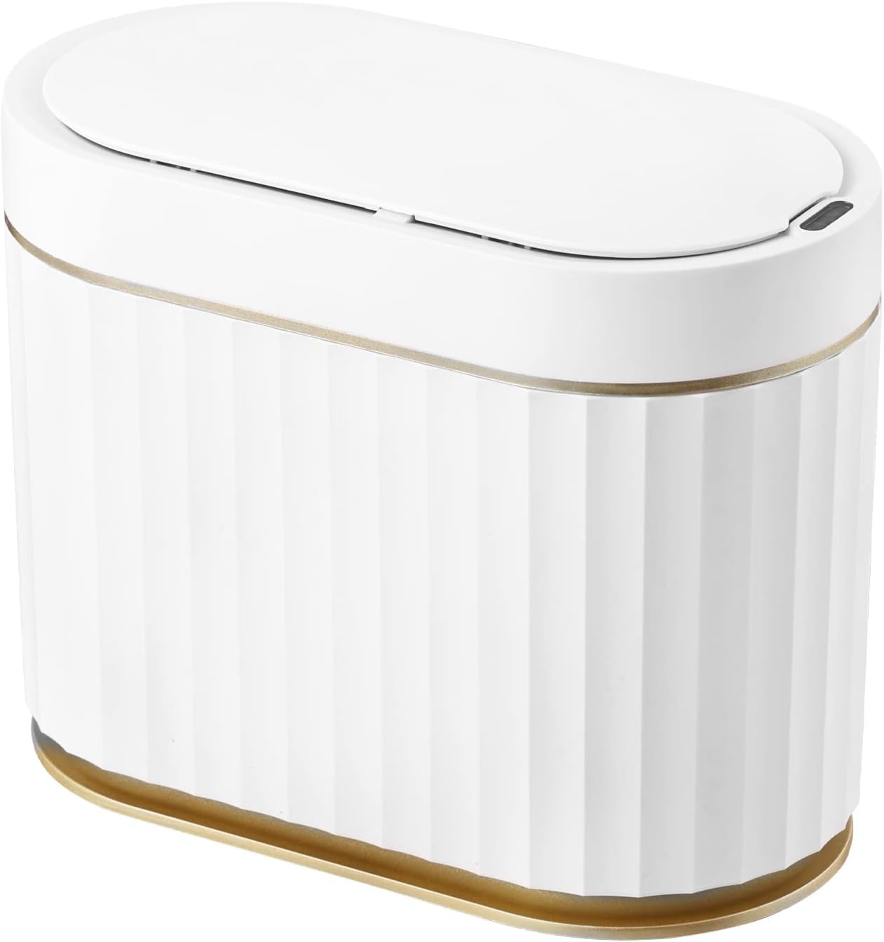 ELPHECO Automatic Motion Sensor Trash Can - 2 Gallon Slimline for Bathroom, Bedroom, Kitchen, Office - White with Gold Trim