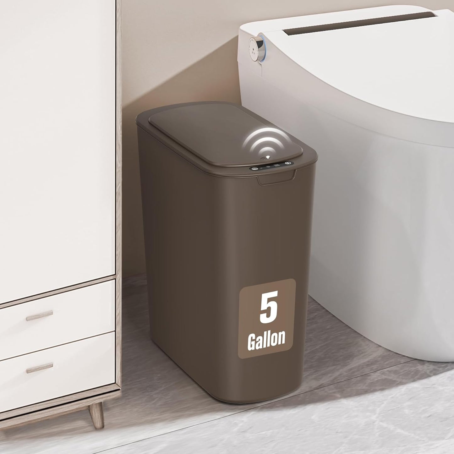 Cesun Motion Sensor Trash Can, 5 Gallon Automatic Bathroom Garbage Can with Lid, Touchless Smart Plastic Slim Wastebasket for Bathroom, Office, rv, Bedroom, Living Room, White