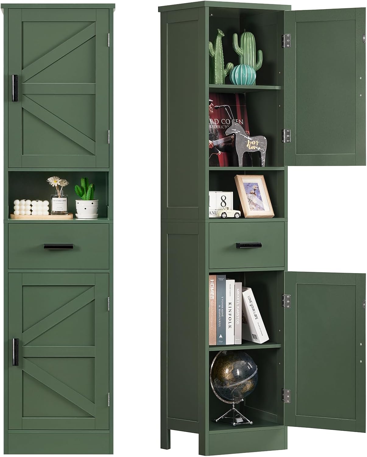 TEENFON 67" Tall Bathroom Cabinet with Adjustable Shelves and Doors, Narrow Bathroom Storage Cabinet for Small Space, Living Room, Entryway, Kitchen, White
