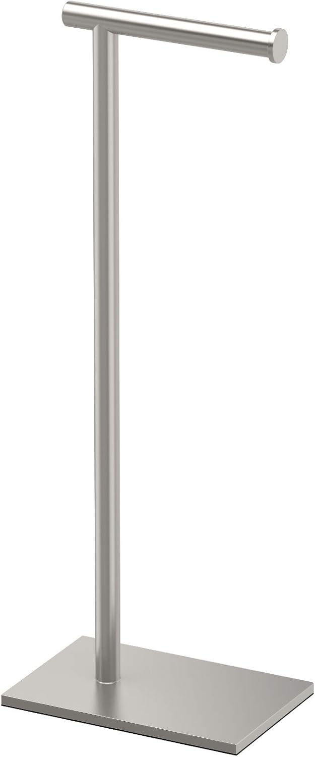 Gatco 1331B Modern Rectangle Base Freestanding Toilet Paper Holder 22.25" Brushed Brass/Acrylic with Weighted Base