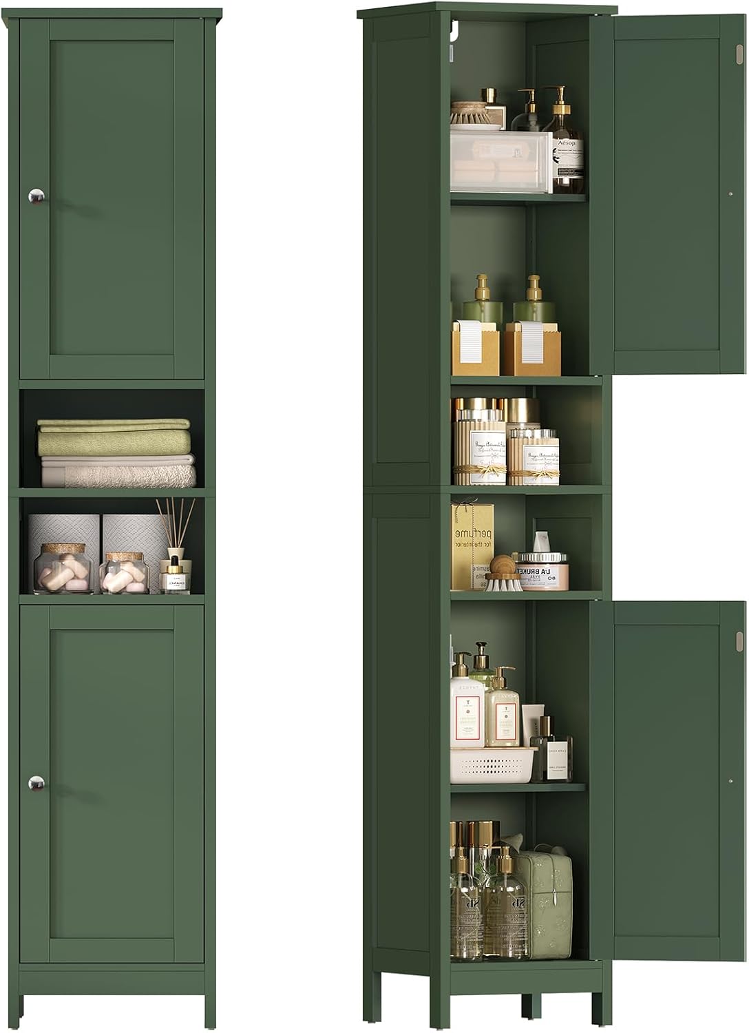 TEENFON 67" Tall Bathroom Cabinet with Adjustable Shelves and Doors, Narrow Bathroom Storage Cabinet for Small Space, Living Room, Entryway, Kitchen, White