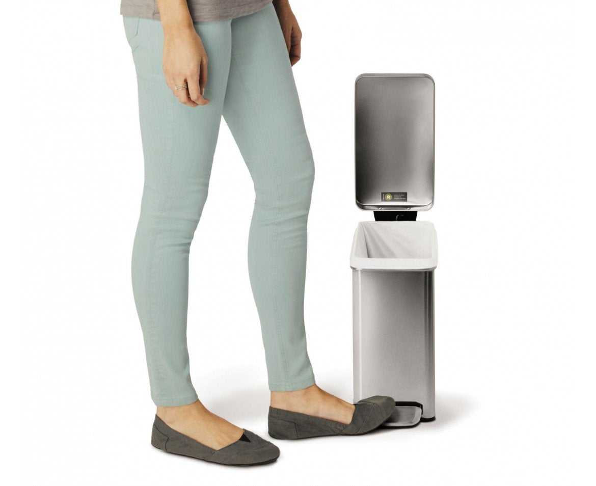 simplehuman 10 Liter / 2.6 Gallon Stainless Steel Bathroom Slim Profile Trash Can, Brushed Stainless Steel