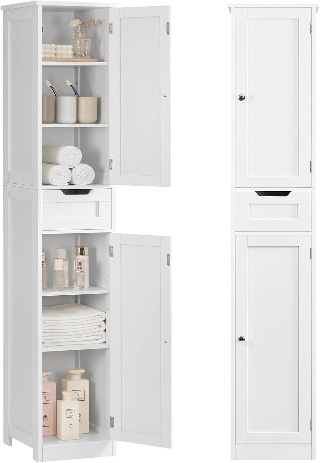 Iwell 67" Tall Bathroom Cabinet, Storage Cabinet with 2 Doors & 1 Drawer, Bathroom Storage Cabinets with Adjustable Shelves, for Living Room, Entryway, Home Office, White
