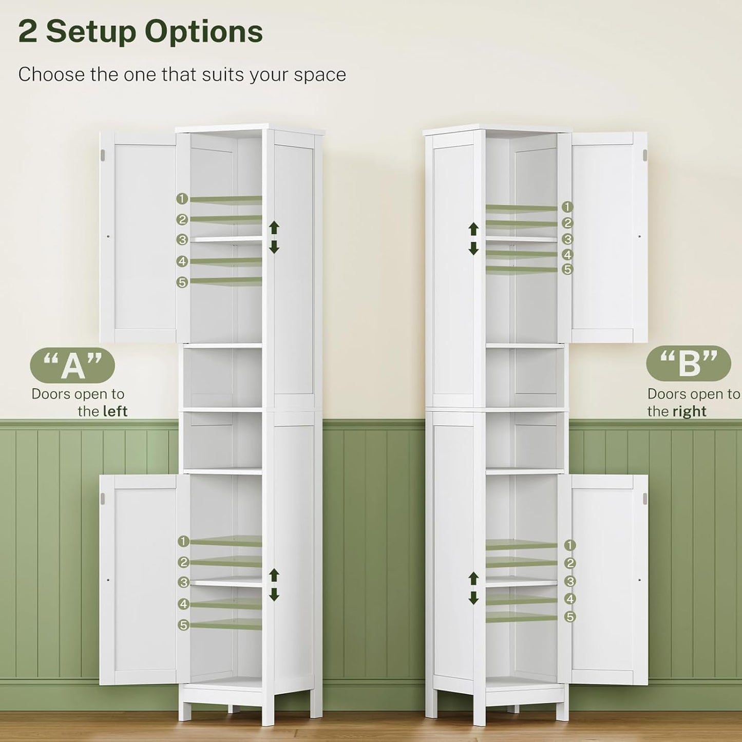 TEENFON 67" Tall Bathroom Cabinet with Adjustable Shelves and Doors, Narrow Bathroom Storage Cabinet for Small Space, Living Room, Entryway, Kitchen, White