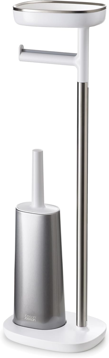 Joseph Joseph 70518 EasyStore Butler Toilet Paper Holder Stand and Spare Roll Storage with Shelf and Drawer, Stainless Steel, 1 EA