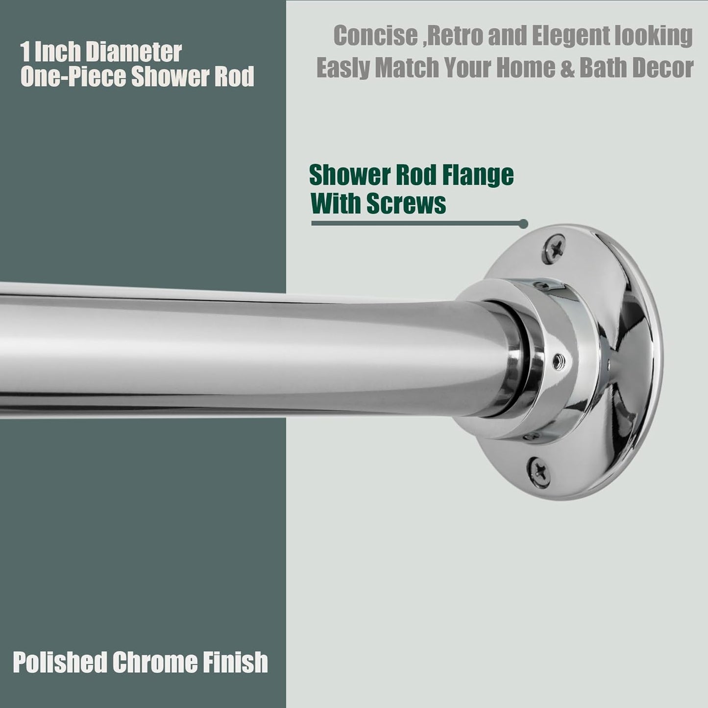 Artiwell 60" Heavy Duty Straight Shower Rod With Shower Rod Flange, Permanent Mount Shower Curtain Rod With Screws Bracket, Never Rust Stainless Steel, Window Curtain and Closet Rod, Chrome Plated