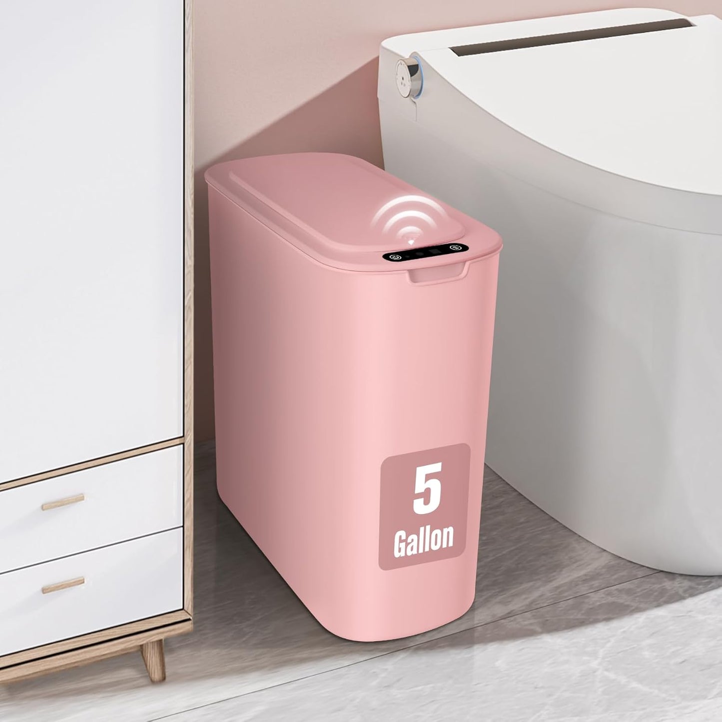 Cesun Motion Sensor Trash Can, 5 Gallon Automatic Bathroom Garbage Can with Lid, Touchless Smart Plastic Slim Wastebasket for Bathroom, Office, rv, Bedroom, Living Room, White