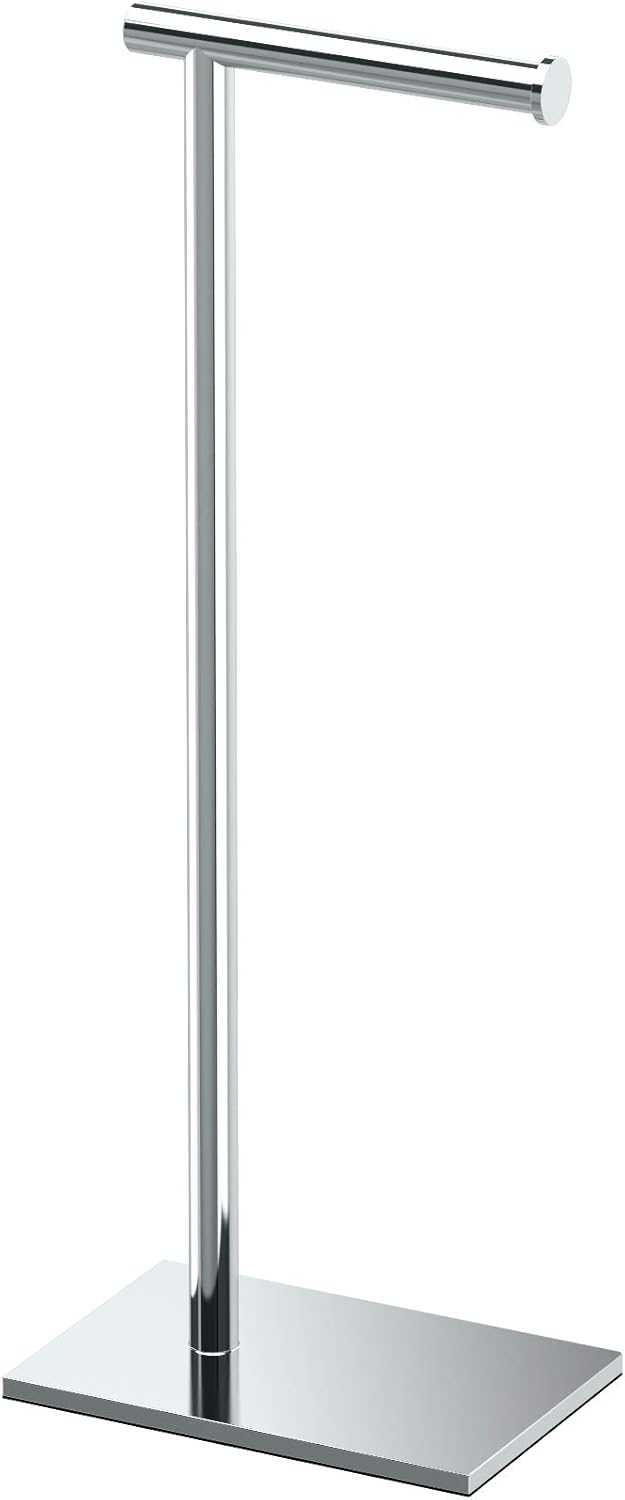 Gatco 1331B Modern Rectangle Base Freestanding Toilet Paper Holder 22.25" Brushed Brass/Acrylic with Weighted Base