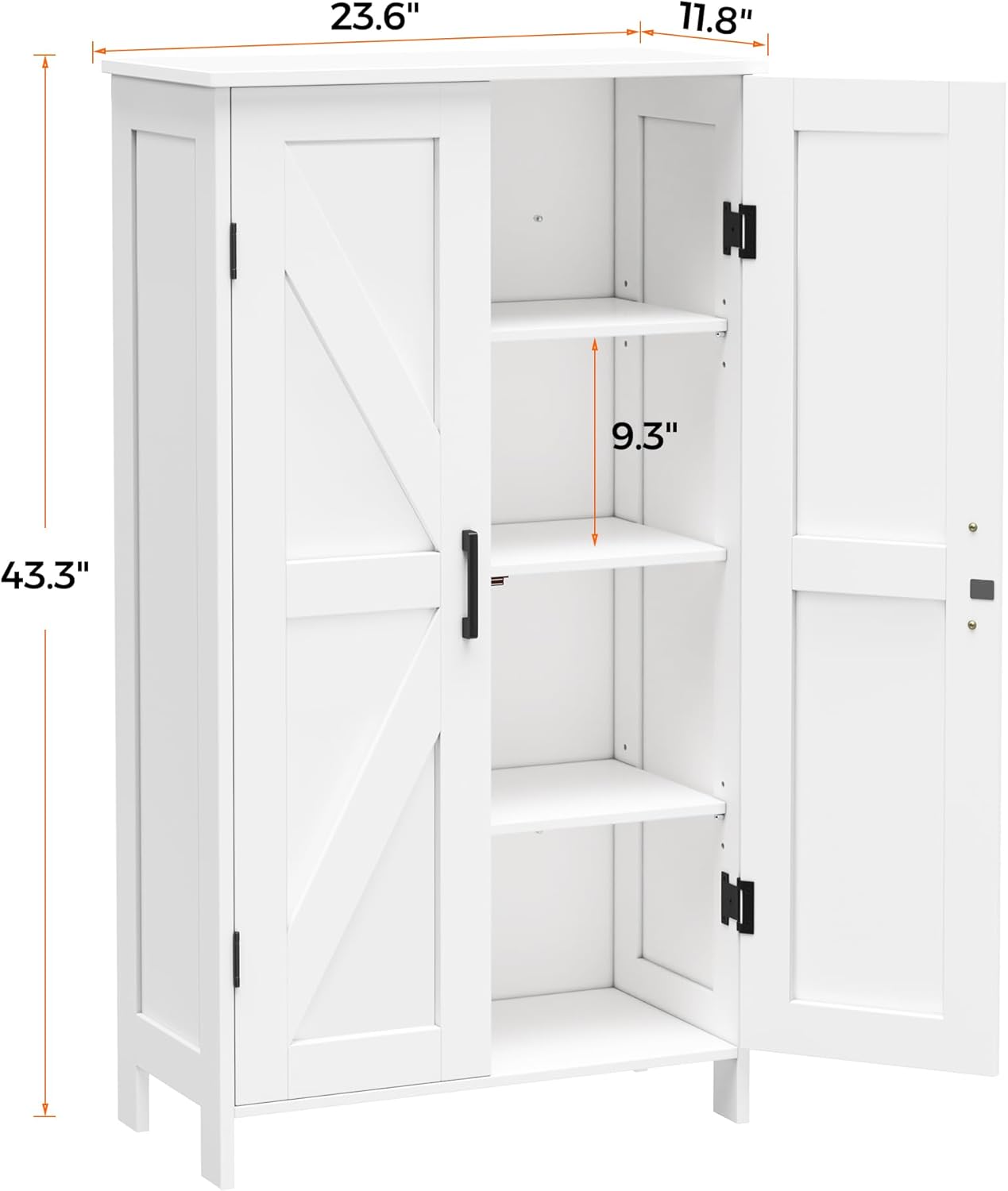 Farmhouse Bathroom Cabinet with Adjustable Shelves, Free-Standing Storage Cabinet with Barn Doors, for Kitchen, Living Room, Dining Room, Entryway, White