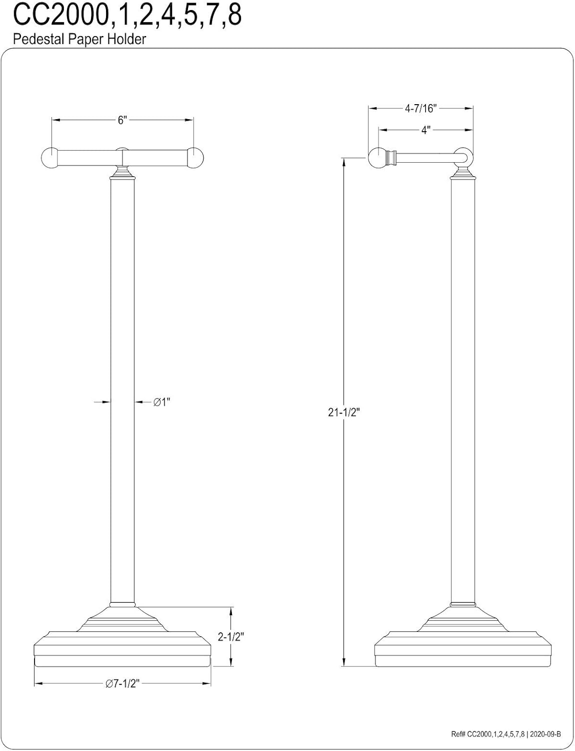 Kingston Brass CC2008 Classic Pedestal Paper Holder, Brushed Nickel,21-1/2" Length