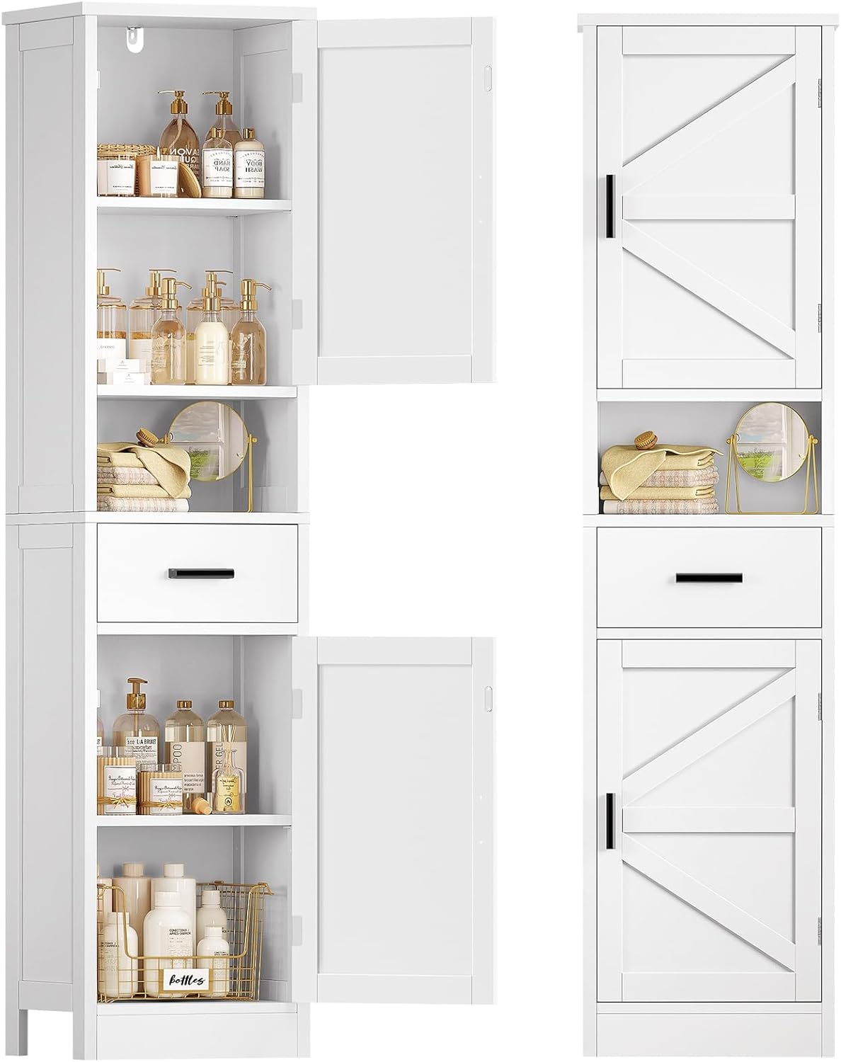 TEENFON 67" Tall Bathroom Cabinet with Adjustable Shelves and Doors, Narrow Bathroom Storage Cabinet for Small Space, Living Room, Entryway, Kitchen, White