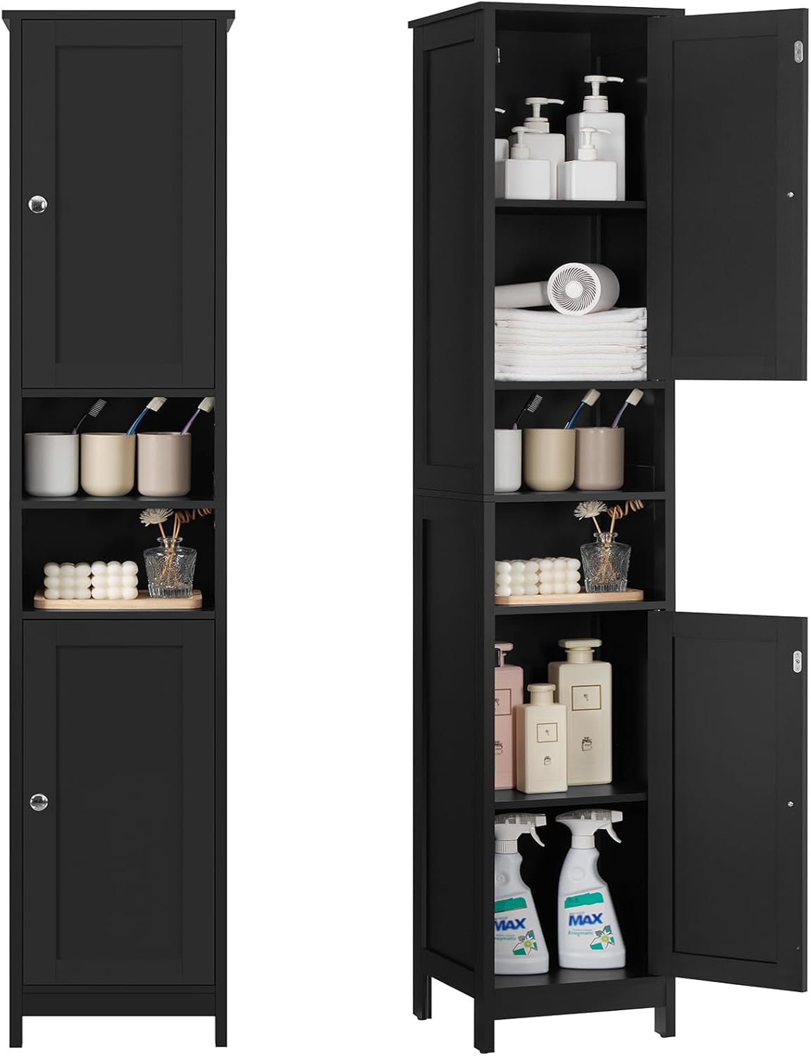 TEENFON 67" Tall Bathroom Cabinet with Adjustable Shelves and Doors, Narrow Bathroom Storage Cabinet for Small Space, Living Room, Entryway, Kitchen, White