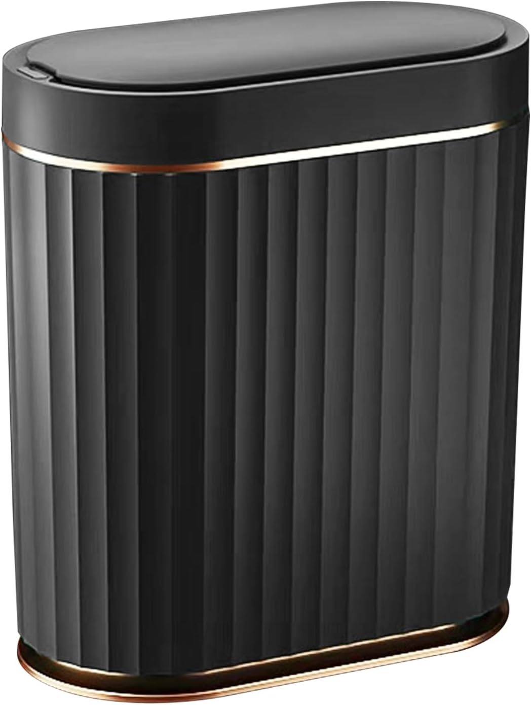 ELPHECO Automatic Motion Sensor Trash Can - 2 Gallon Slimline for Bathroom, Bedroom, Kitchen, Office - White with Gold Trim