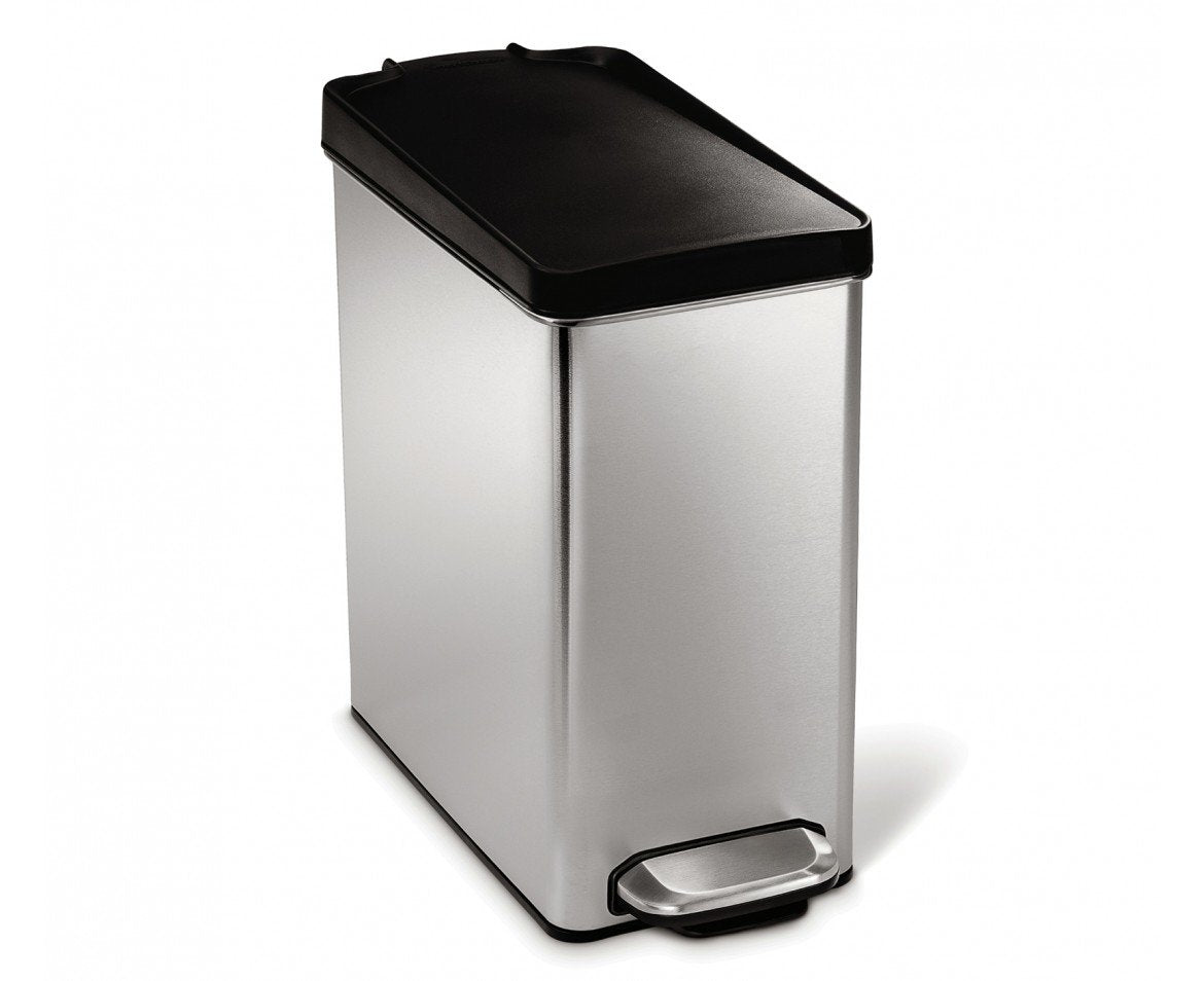 simplehuman 10 Liter / 2.6 Gallon Stainless Steel Bathroom Slim Profile Trash Can, Brushed Stainless Steel