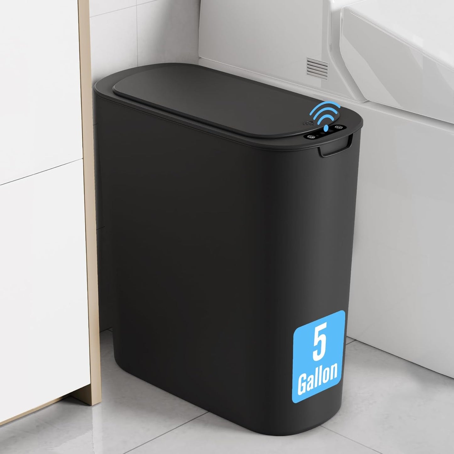 Cesun Motion Sensor Trash Can, 5 Gallon Automatic Bathroom Garbage Can with Lid, Touchless Smart Plastic Slim Wastebasket for Bathroom, Office, rv, Bedroom, Living Room, White