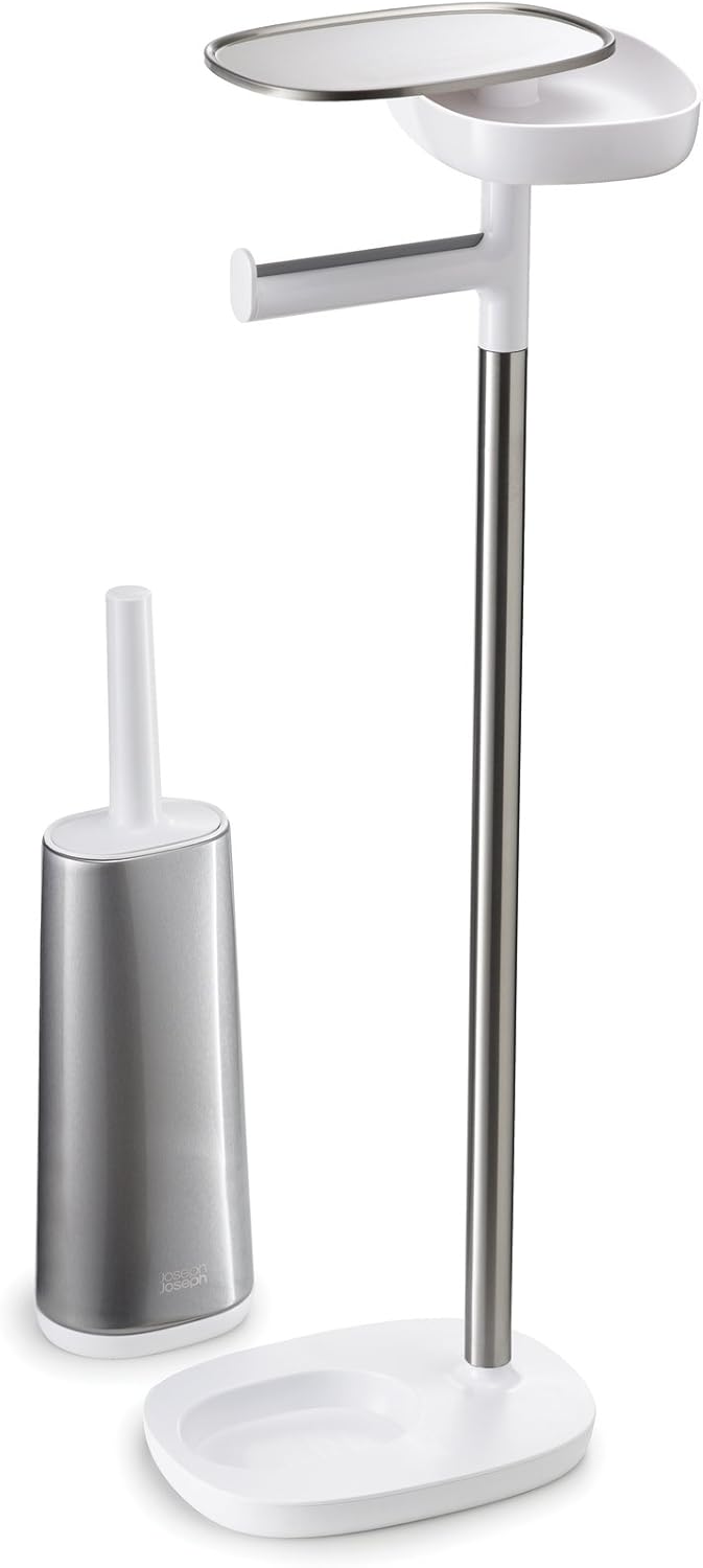 Joseph Joseph 70518 EasyStore Butler Toilet Paper Holder Stand and Spare Roll Storage with Shelf and Drawer, Stainless Steel, 1 EA