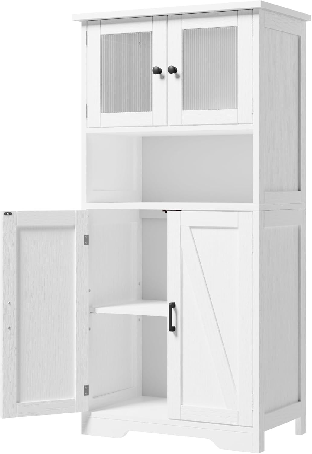 IDEALHOUSE Tall Bathroom Cabinet, Freestanding Bathroom Storage Cabinet with 4 Doors and Adjustable Shelves, 67" Cupboard Modern Storage Cabinet for Kitchen, Pantry, Living Room, Antique White