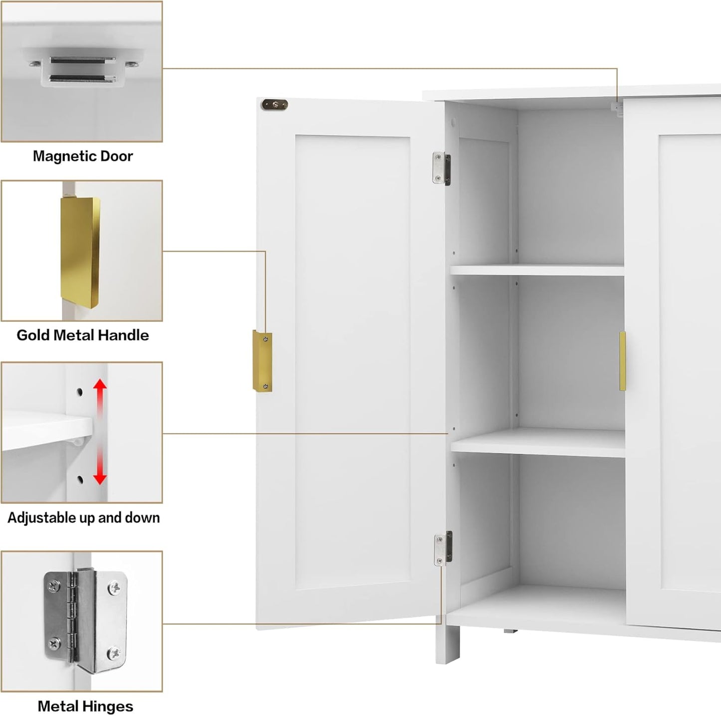 TaoHFE White Bathroom Storage Cabinet with 2 Doors, Freestanding - Towel Cabinet for Restroom, Small Storage for Office, Restaurant, Living Room