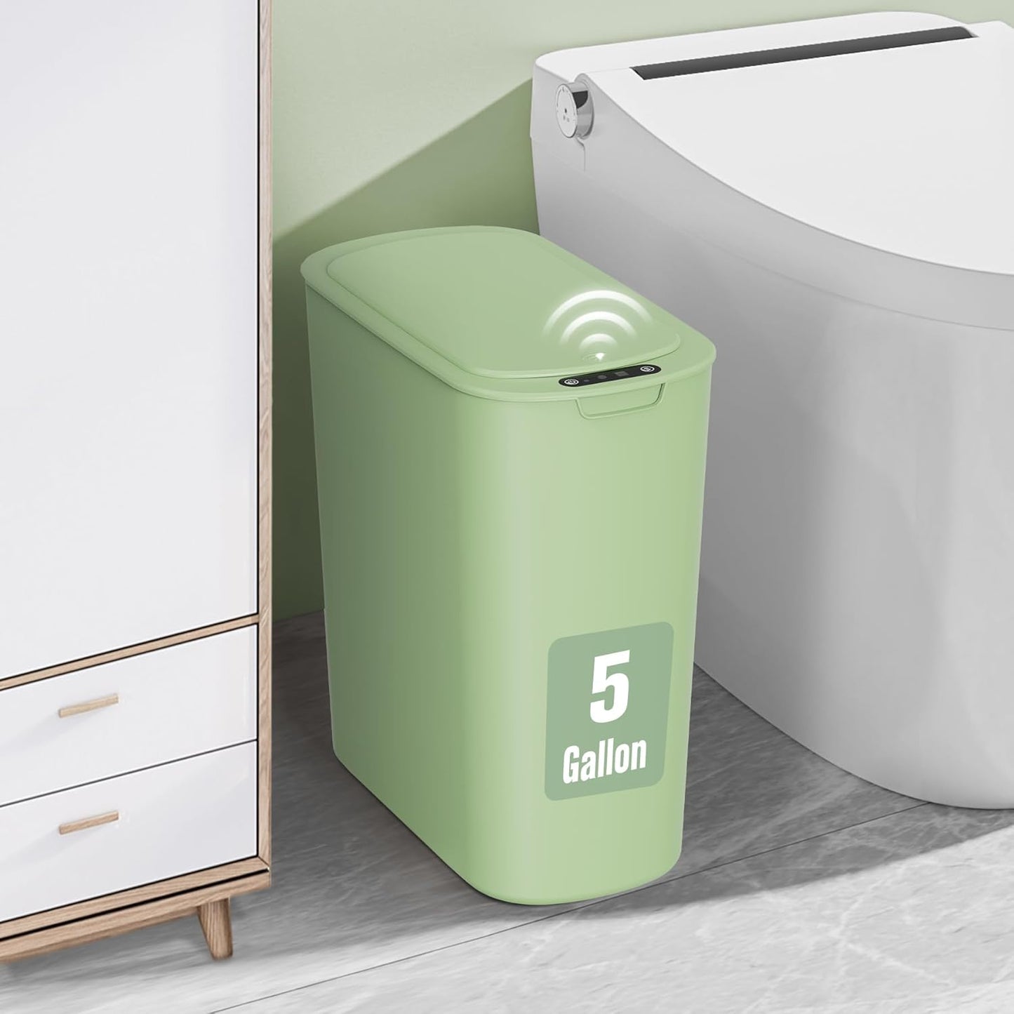 Cesun Motion Sensor Trash Can, 5 Gallon Automatic Bathroom Garbage Can with Lid, Touchless Smart Plastic Slim Wastebasket for Bathroom, Office, rv, Bedroom, Living Room, White