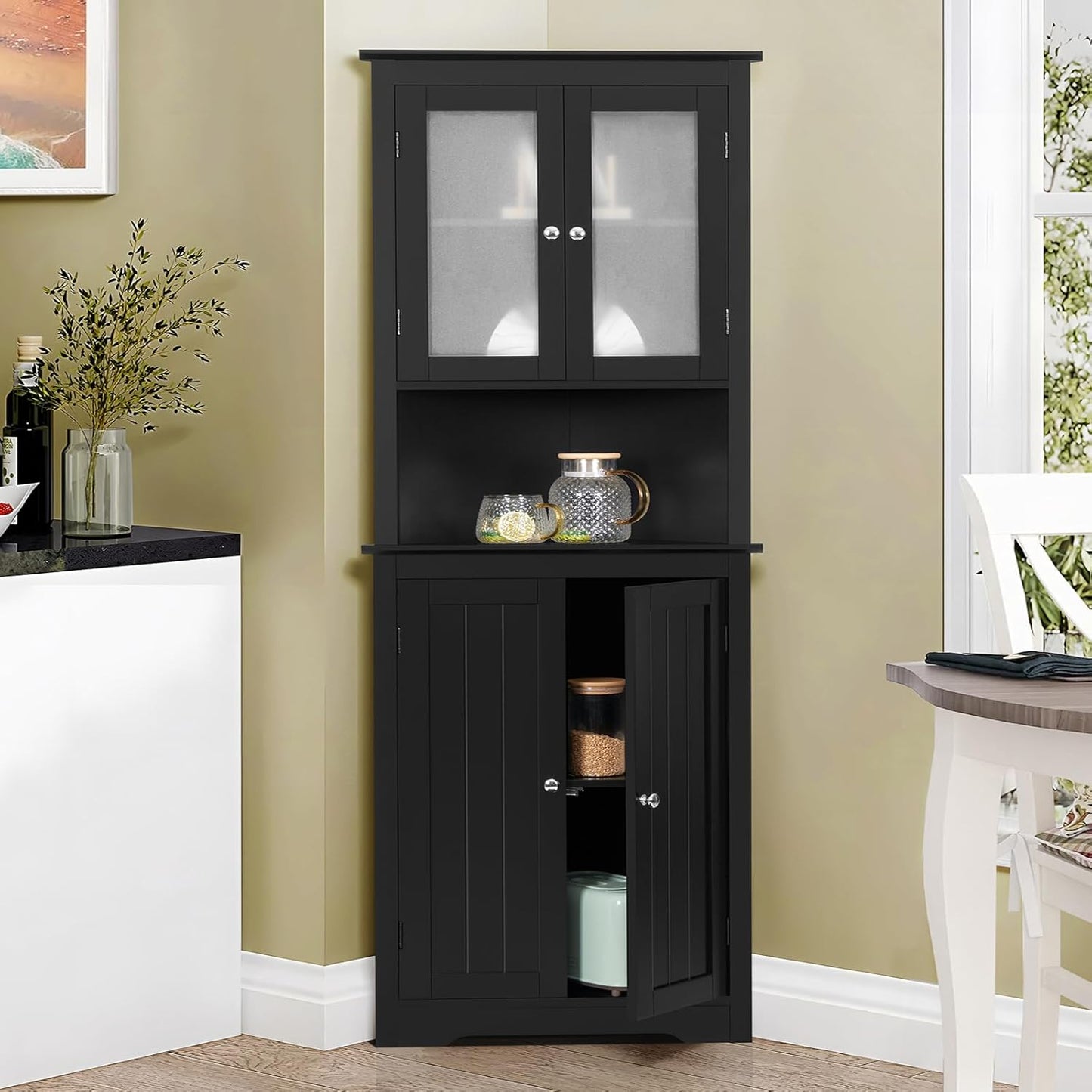 Iwell 67" Tall Bathroom Cabinet, Storage Cabinet with 2 Doors & 1 Drawer, Bathroom Storage Cabinets with Adjustable Shelves, for Living Room, Entryway, Home Office, White