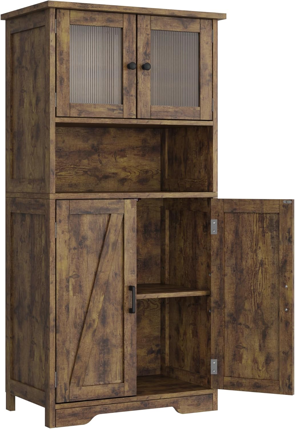 IDEALHOUSE Tall Bathroom Cabinet, Freestanding Bathroom Storage Cabinet with 4 Doors and Adjustable Shelves, 67" Cupboard Modern Storage Cabinet for Kitchen, Pantry, Living Room, Antique White