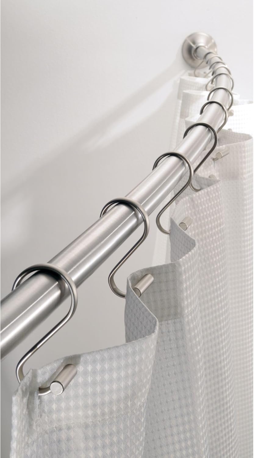 iDesign Curved Metal Shower Curtain Rod, Adjustable Customizable Curtain Rod for Bathtub, Stall, Closet, Doorway, 41-72 Inches, Matte Black,79077