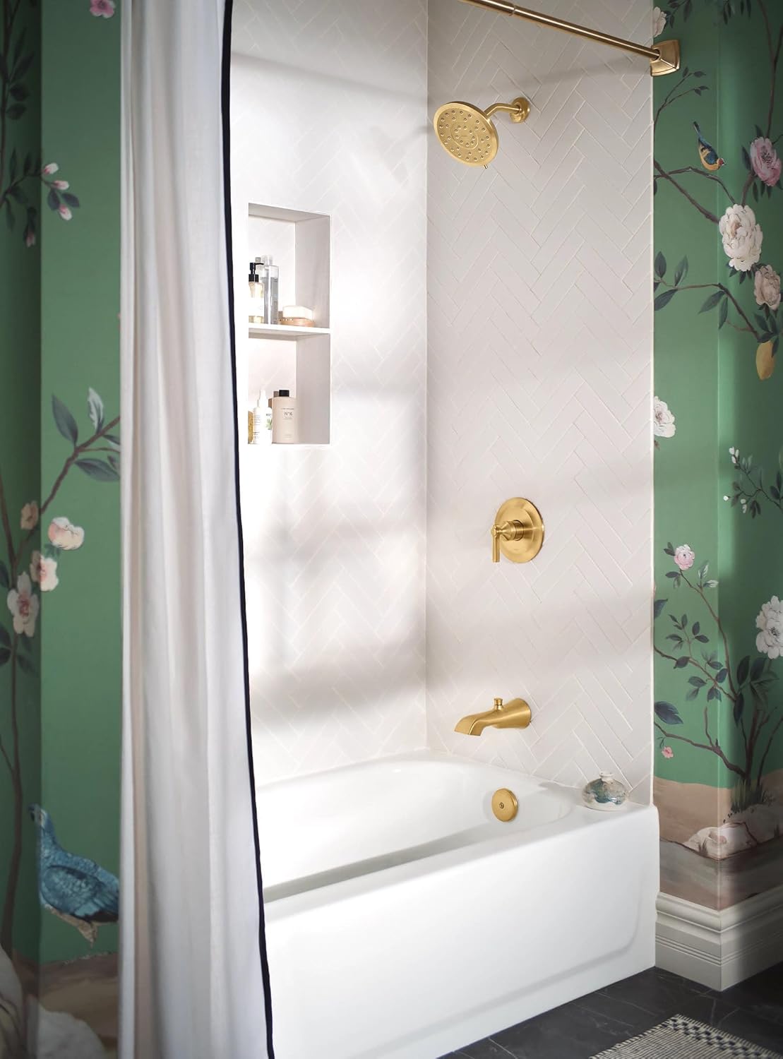 Moen Brushed Gold 72-Inch Adjustable Permanent Mount Curved Shower Curtain Rod, CSR2164BG