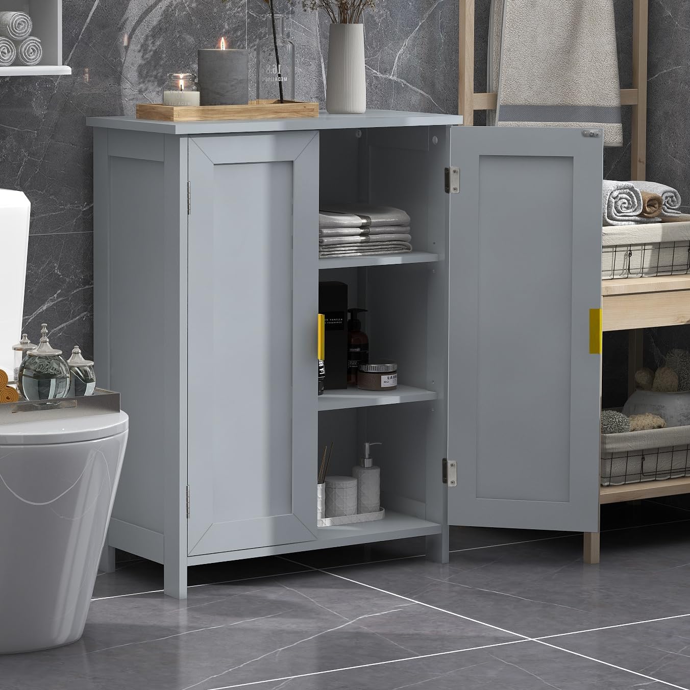 TaoHFE White Bathroom Storage Cabinet with 2 Doors, Freestanding - Towel Cabinet for Restroom, Small Storage for Office, Restaurant, Living Room