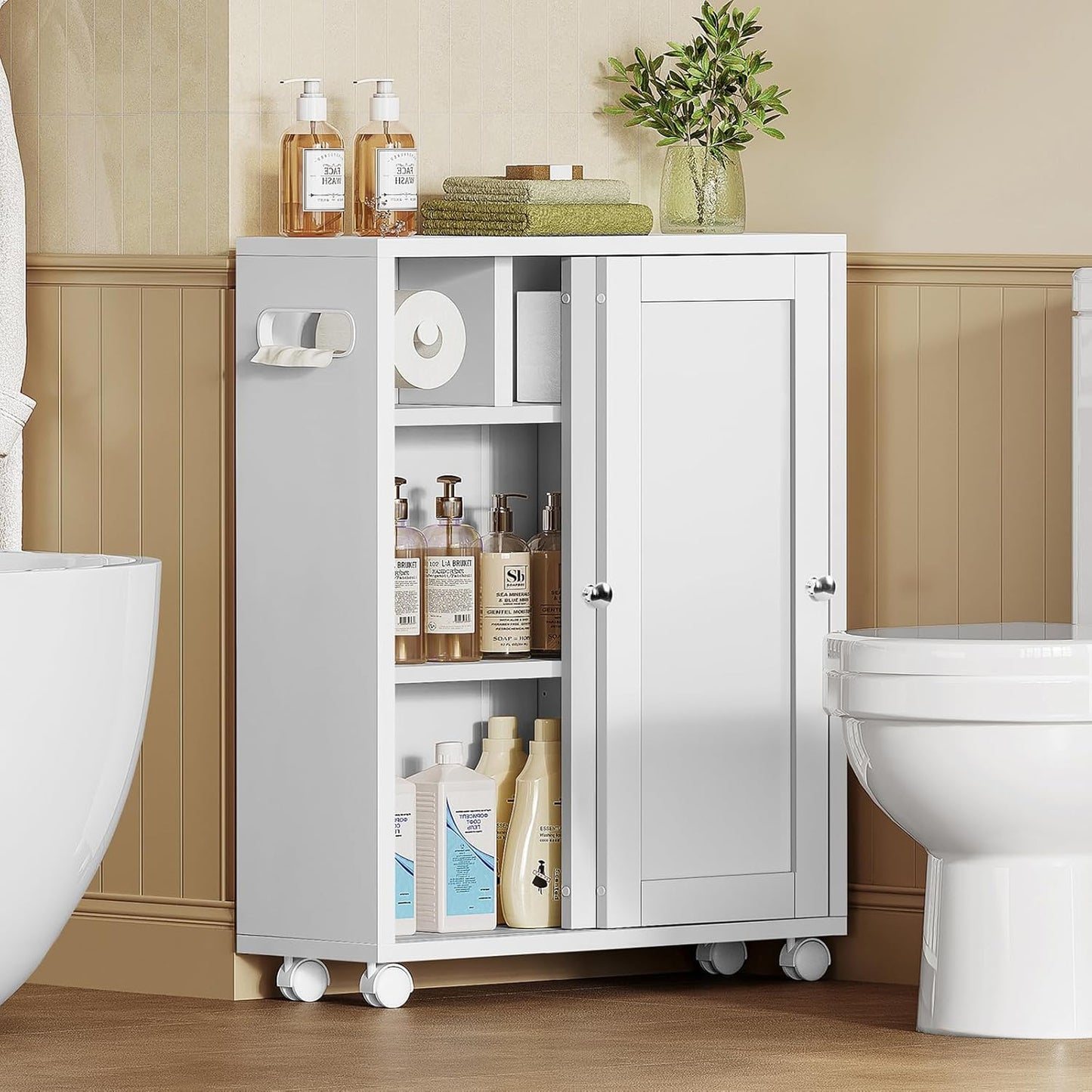TEENFON 67" Tall Bathroom Cabinet with Adjustable Shelves and Doors, Narrow Bathroom Storage Cabinet for Small Space, Living Room, Entryway, Kitchen, White
