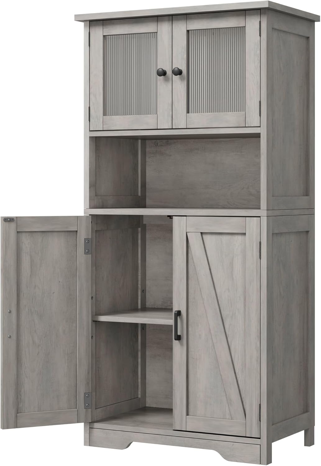 IDEALHOUSE Tall Bathroom Cabinet, Freestanding Bathroom Storage Cabinet with 4 Doors and Adjustable Shelves, 67" Cupboard Modern Storage Cabinet for Kitchen, Pantry, Living Room, Antique White
