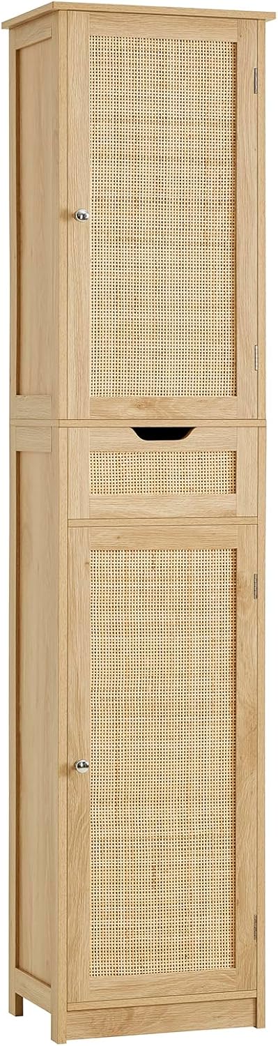 Iwell 67" Tall Bathroom Cabinet, Storage Cabinet with 2 Doors & 1 Drawer, Bathroom Storage Cabinets with Adjustable Shelves, for Living Room, Entryway, Home Office, White