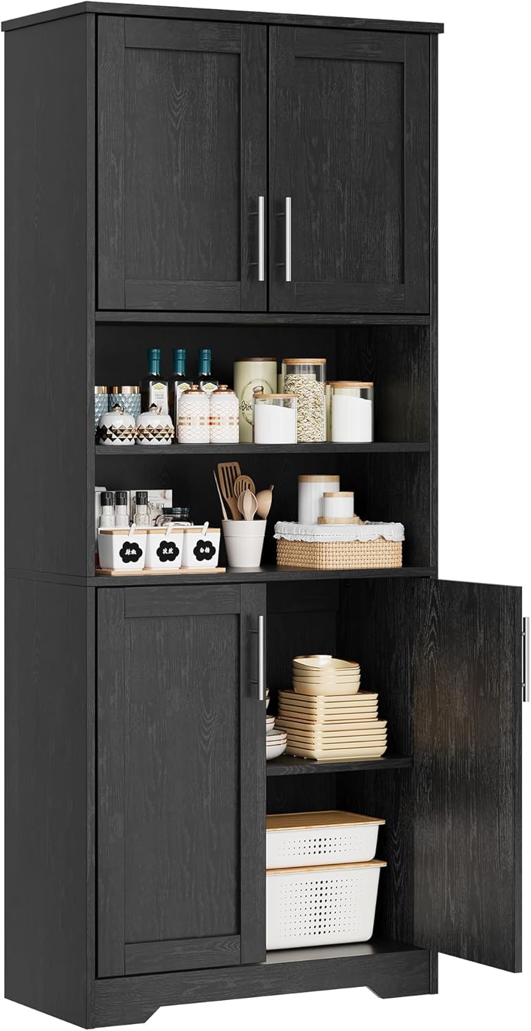 IDEALHOUSE Tall Bathroom Cabinet, Freestanding Bathroom Storage Cabinet with 4 Doors and Adjustable Shelves, 67" Cupboard Modern Storage Cabinet for Kitchen, Pantry, Living Room, Antique White