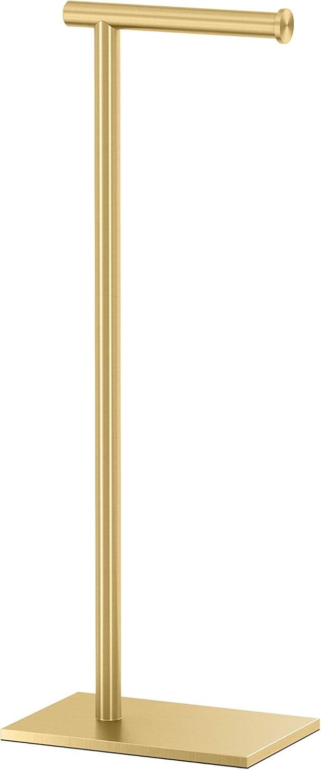 Gatco 1331B Modern Rectangle Base Freestanding Toilet Paper Holder 22.25" Brushed Brass/Acrylic with Weighted Base