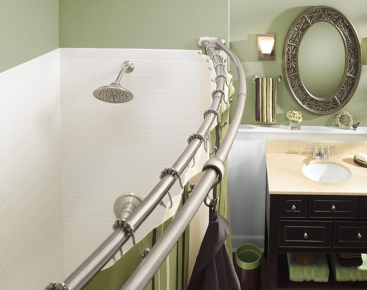 Moen Matte Black Adjustable 57 to 60-Inch Double Curved Shower Rod, Permanent Wall Mounted Shower Curtain Rod, DN2141BL