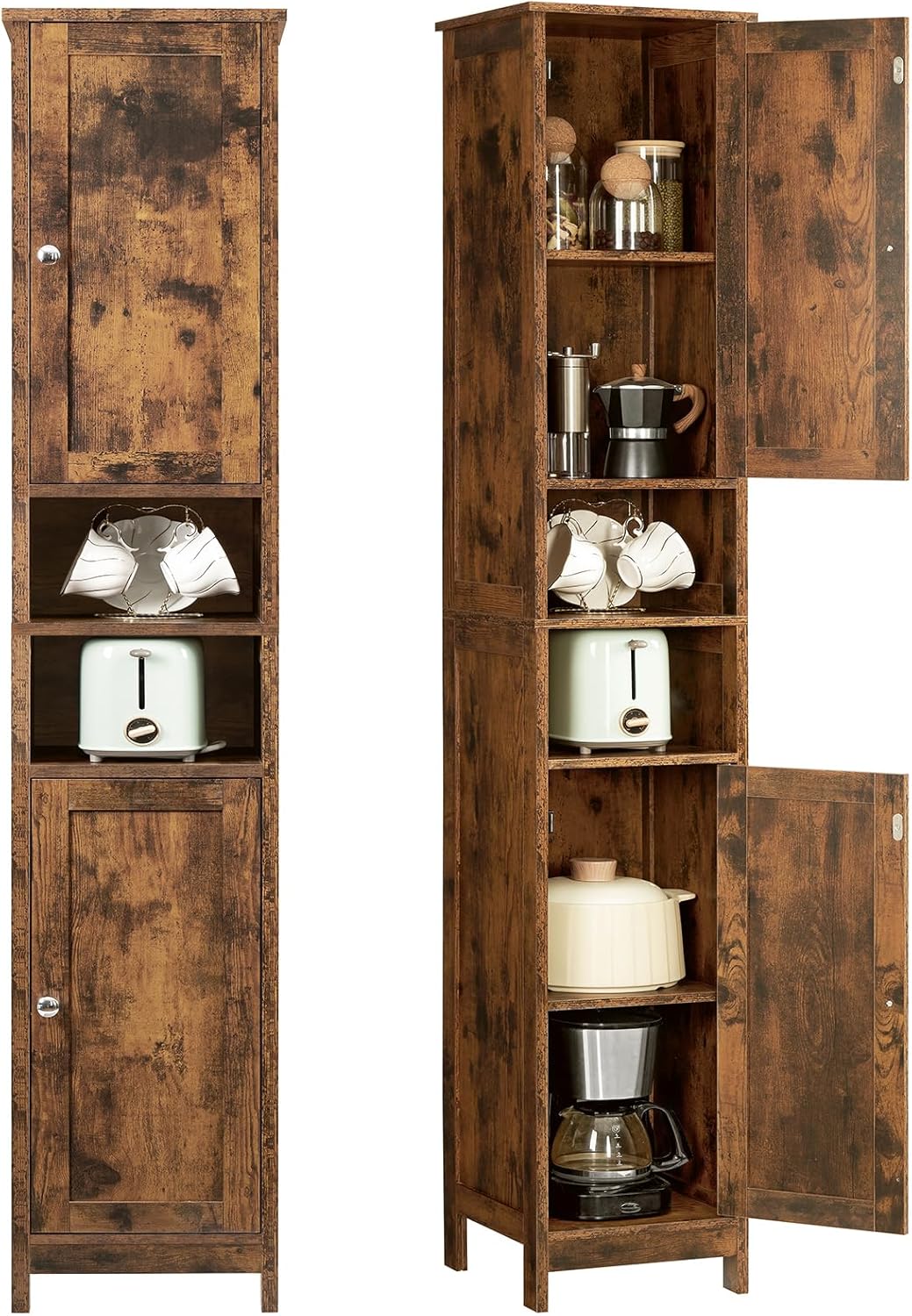 TEENFON 67" Tall Bathroom Cabinet with Adjustable Shelves and Doors, Narrow Bathroom Storage Cabinet for Small Space, Living Room, Entryway, Kitchen, White