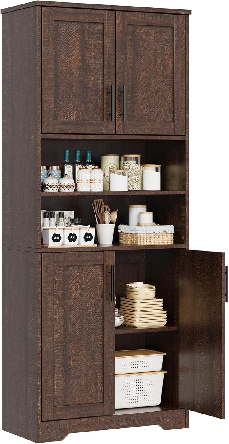 IDEALHOUSE Tall Bathroom Cabinet, Freestanding Bathroom Storage Cabinet with 4 Doors and Adjustable Shelves, 67" Cupboard Modern Storage Cabinet for Kitchen, Pantry, Living Room, Antique White