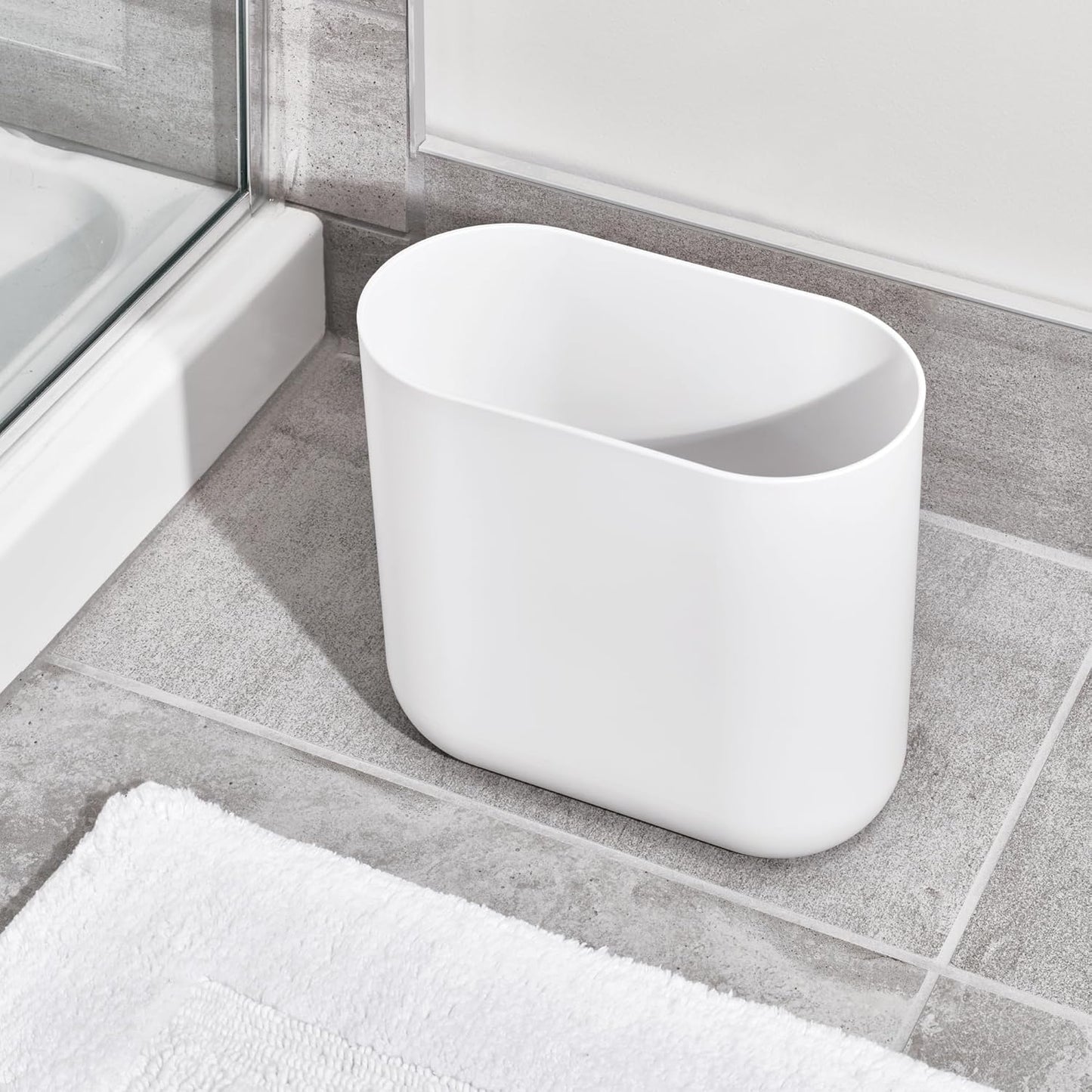 iDesign Small Slim Plastic Bathroom Trash Can, Garbage Can for Bedroom, Office, Desk, Dorm, 2-Pack, White
