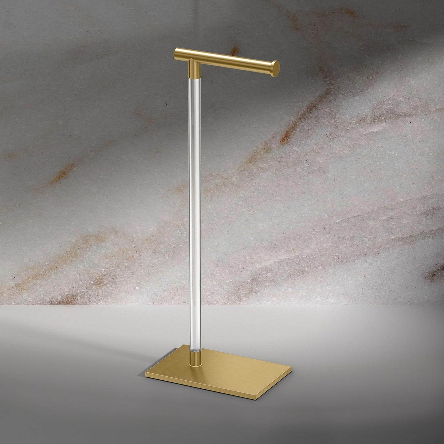 Gatco 1331B Modern Rectangle Base Freestanding Toilet Paper Holder 22.25" Brushed Brass/Acrylic with Weighted Base