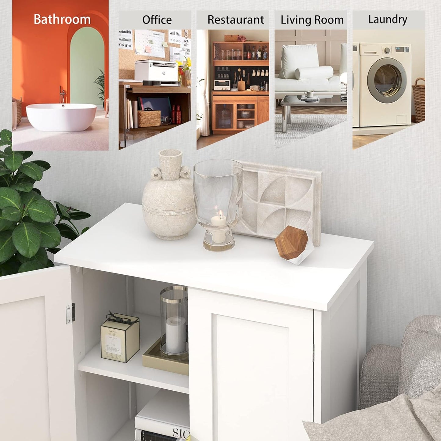 TaoHFE White Bathroom Storage Cabinet with 2 Doors, Freestanding - Towel Cabinet for Restroom, Small Storage for Office, Restaurant, Living Room