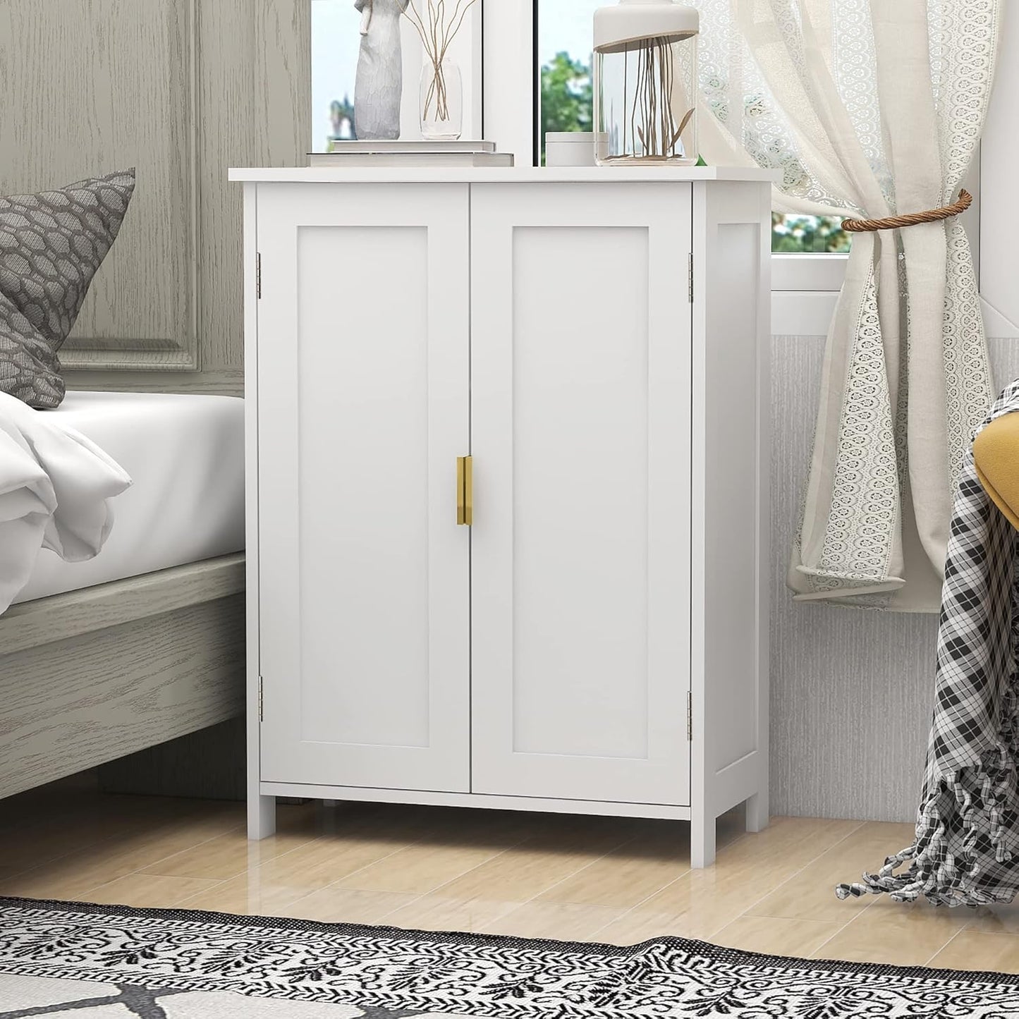 TaoHFE White Bathroom Storage Cabinet with 2 Doors, Freestanding - Towel Cabinet for Restroom, Small Storage for Office, Restaurant, Living Room
